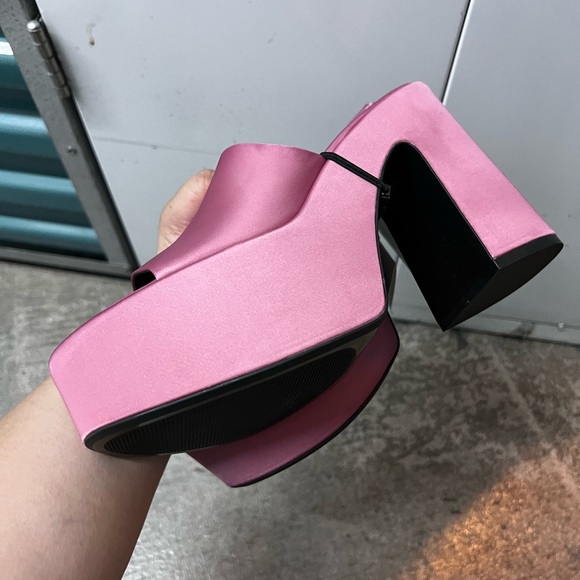 Zara Hot Pink Thick Platform Sandal Heels - Picture 4 of 5